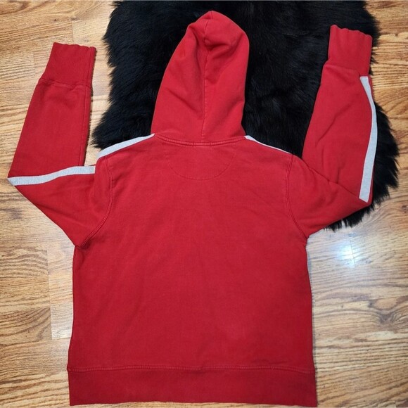 Vintage GAP Stretch Red Zip-up Hoodie With Gray Stripes Size L - Picture 2 of 6